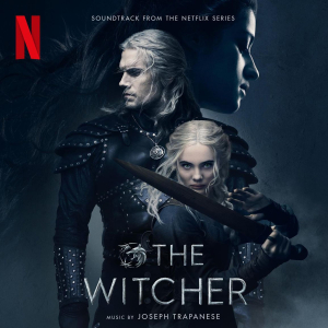 Promotional Netflix poster for The Witcher showing two armored characters, a man and a woman, with a sword across them and the title 'The Witcher' at the bottom.