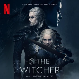Promotional Netflix poster for The Witcher showing two armored characters, a man and a woman, with a sword across them and the title 'The Witcher' at the bottom.