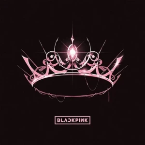 Pink ornate crown design on a dark background, with the Blackpink logo beneath it.