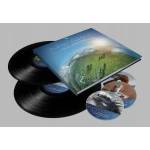 Vinyl record set with a blue Planet Earth II soundtrack sleeve and several discs showing animal imagery, arranged on a gray background.