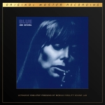 Blue by Joni Mitchell album cover: blue-tinted close-up of a woman's face with a cigarette, featuring the title BLUE and JONI MITCHELL in the top left.
