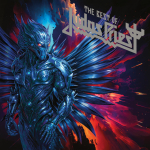 Blue metallic winged warrior in a fiery cosmic background; album title 'The Best of Judas Priest' at the top right.